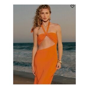 NWT Reformation Vivi Maxi SILK Cut-Out Dress in Citrus Orange Womens Size 2